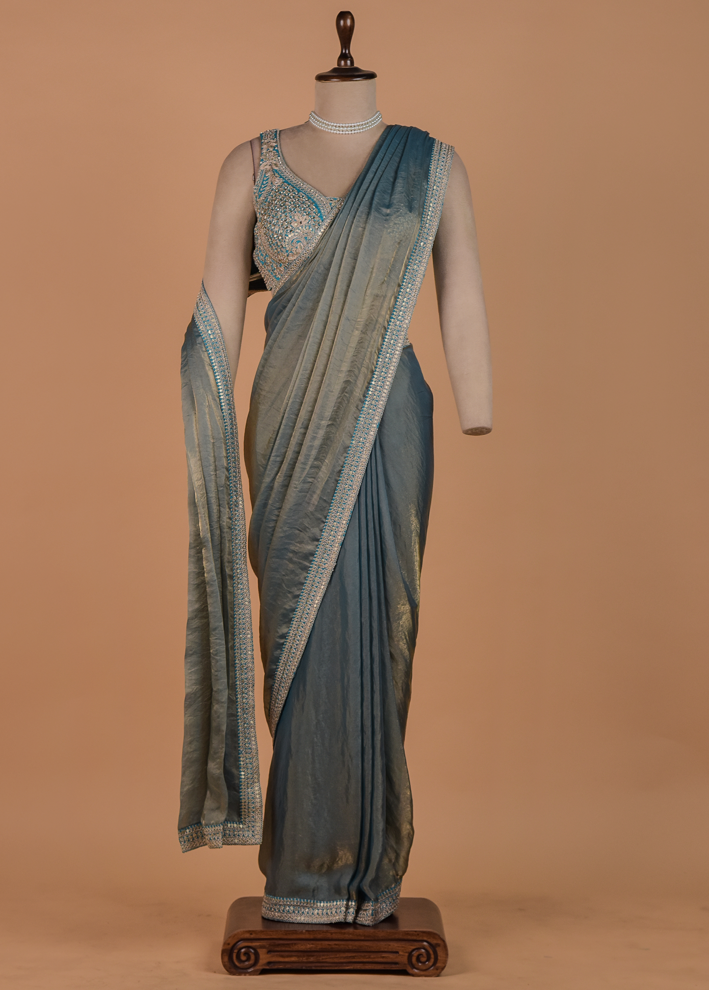 Blue Tissue Georgette Readymade Saree