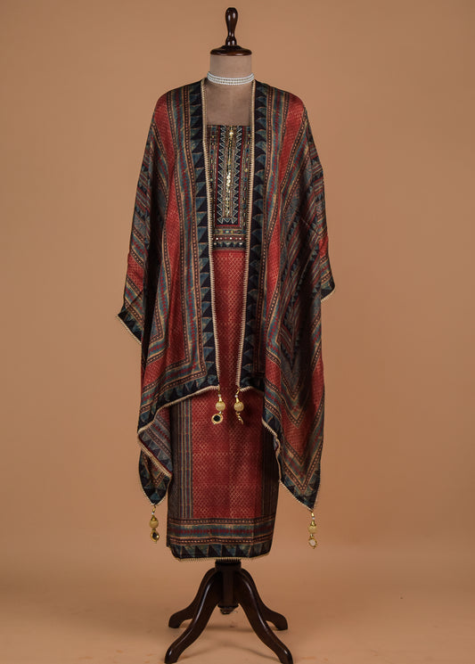 Red Crepe Dress Material