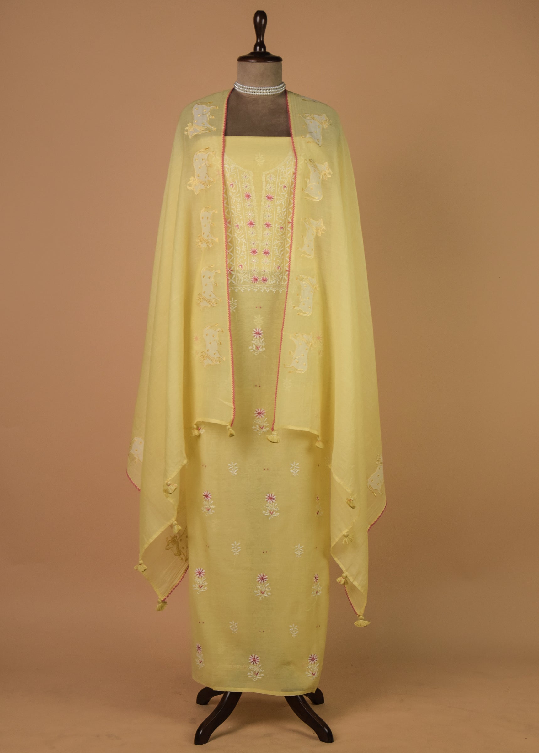 Yellow Mul Chanderi Dress Material