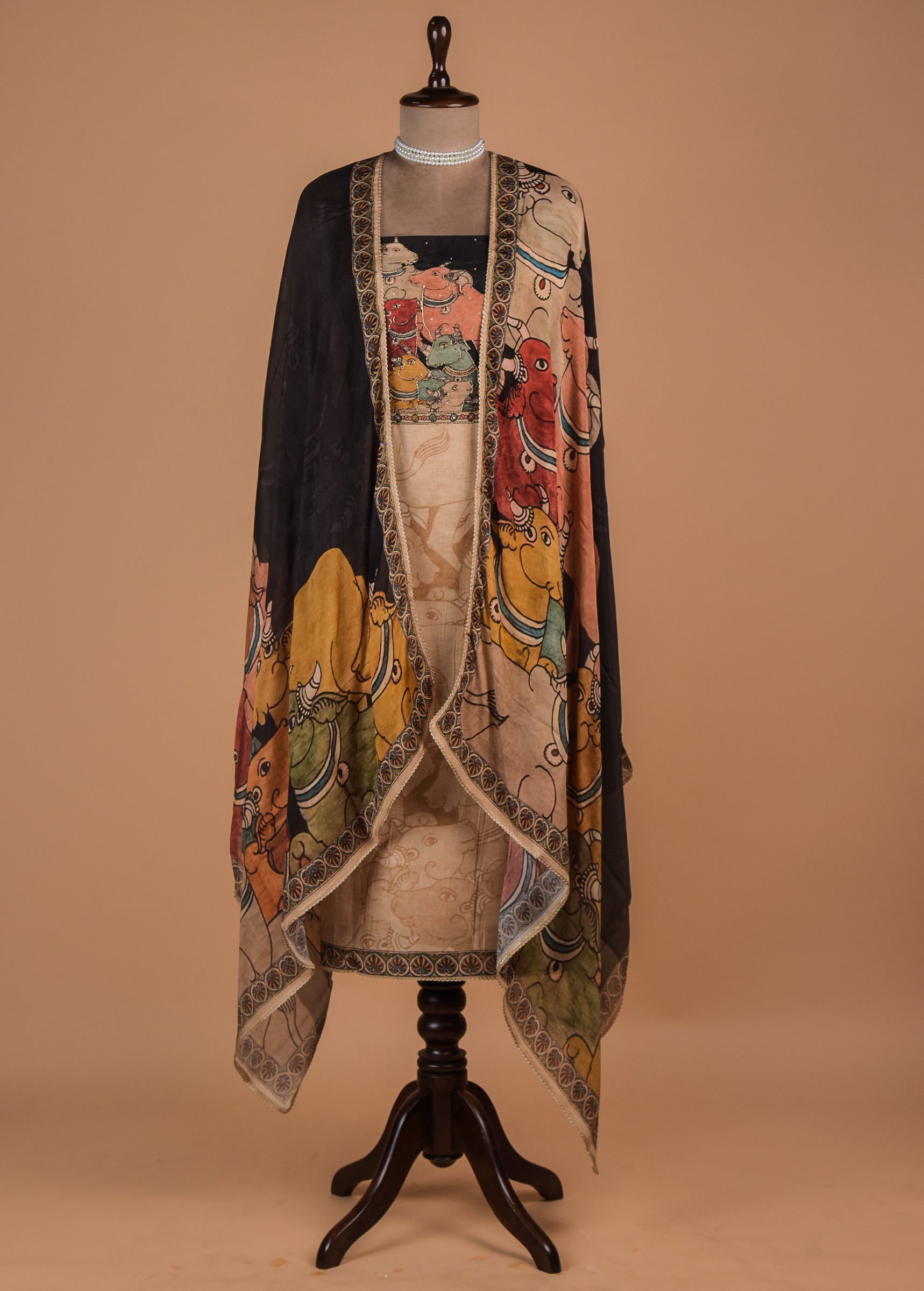 Cream Muslin Crepe Dress Material