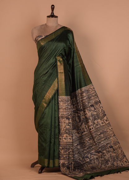 Green Tussar Printed Saree
