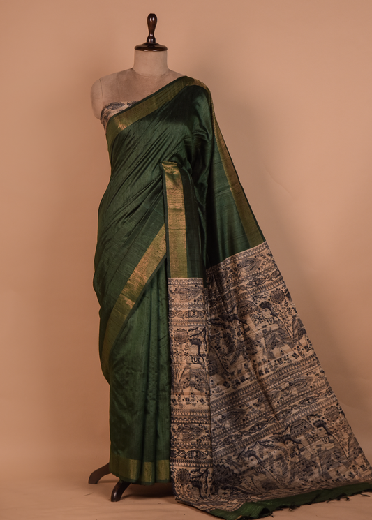 Green Tussar Printed Saree