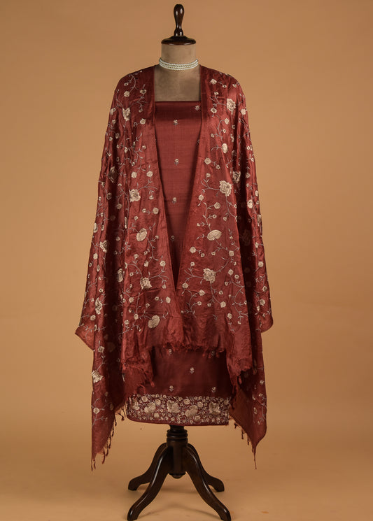 Brown Tussar Dress Material