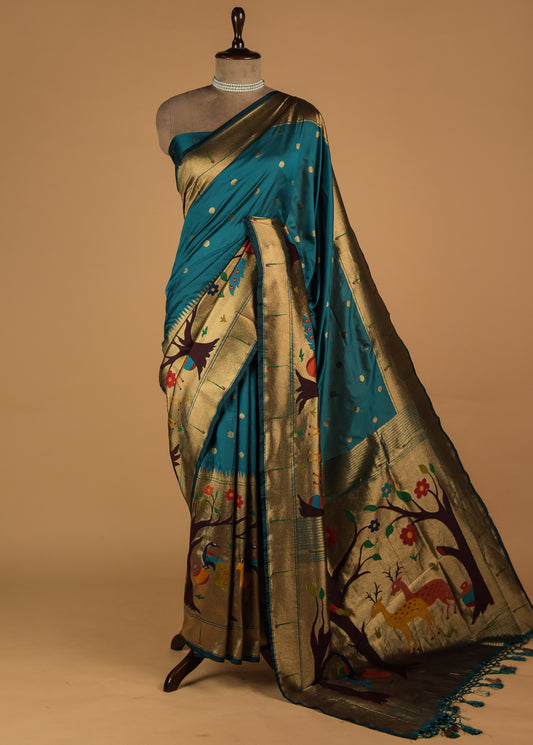 Blue Art Satin Banarasi Saree