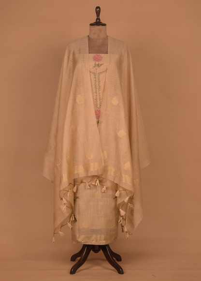 Beige Cotton Silk Dress Material