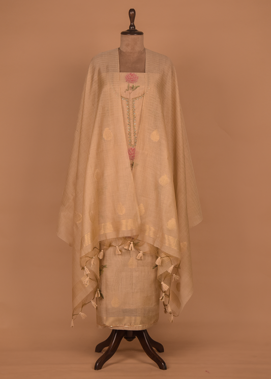 Beige Cotton Silk Dress Material