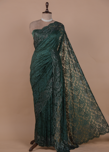 Green Chantily Lace Embroidered Saree