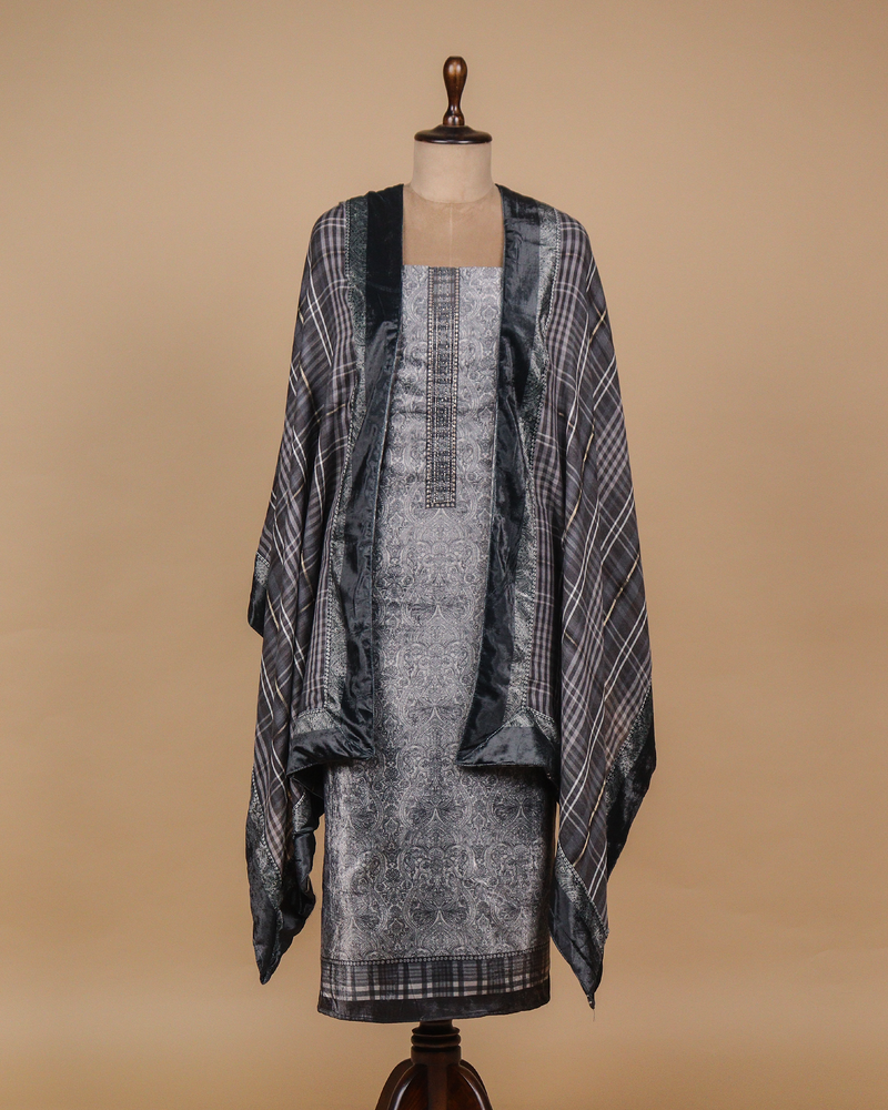 Grey Velvet Dress Material