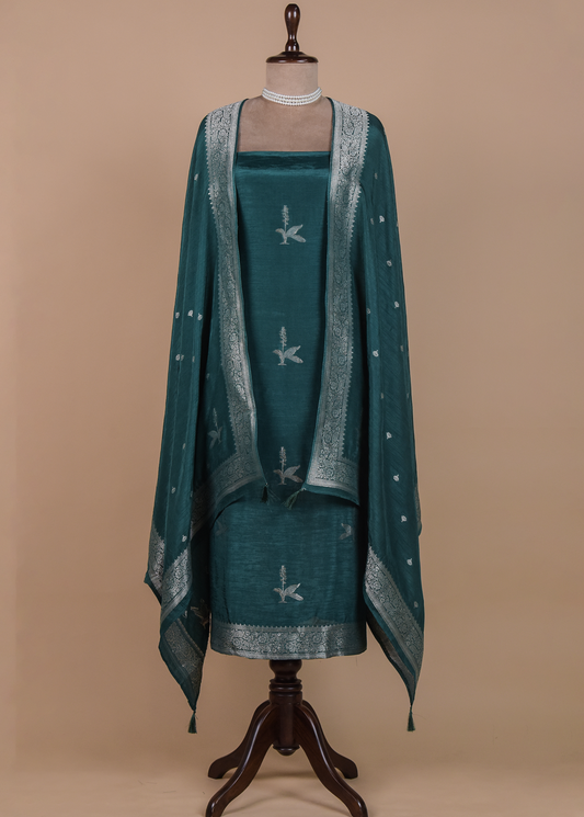 Green Cotton Silk Dress Material