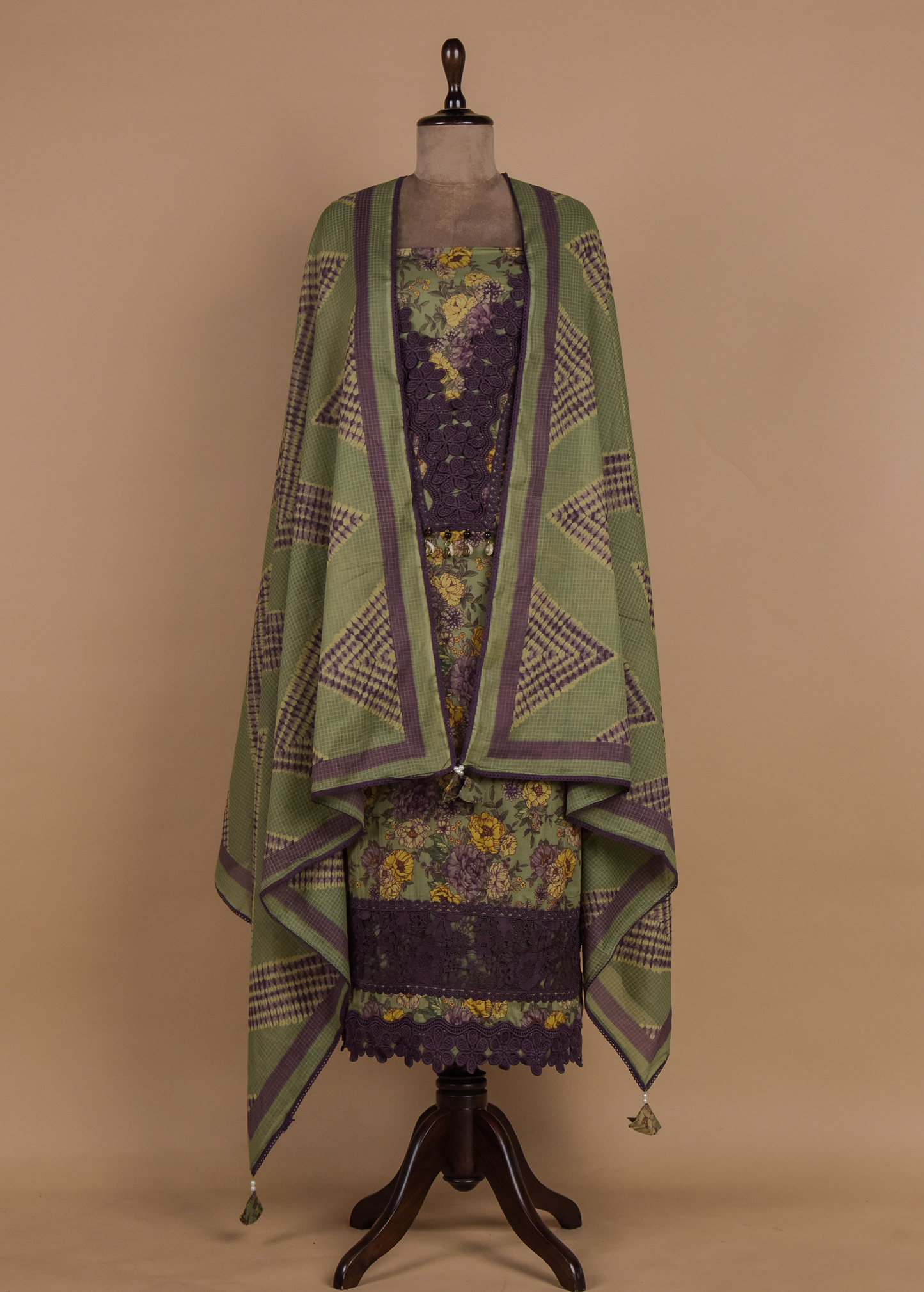 Green Chanderi Dress Material