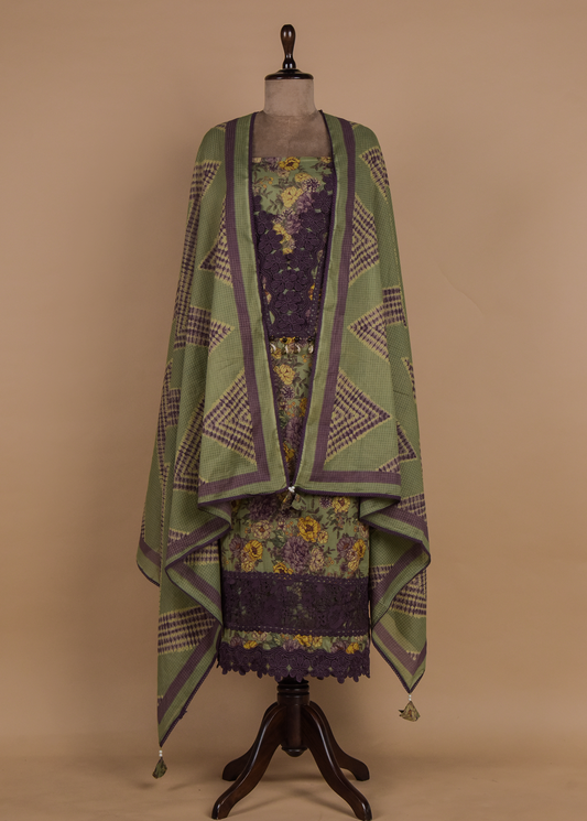 Green Chanderi Dress Material