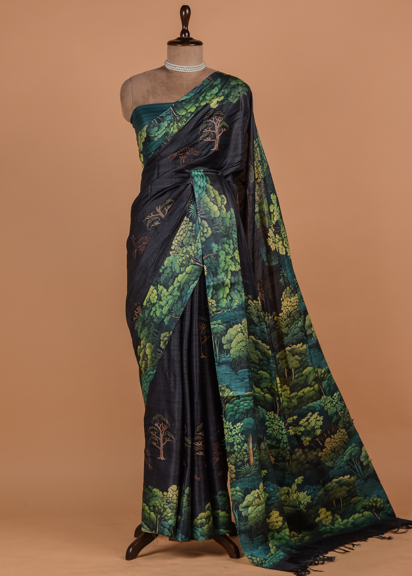 Blue Satin Printed Saree