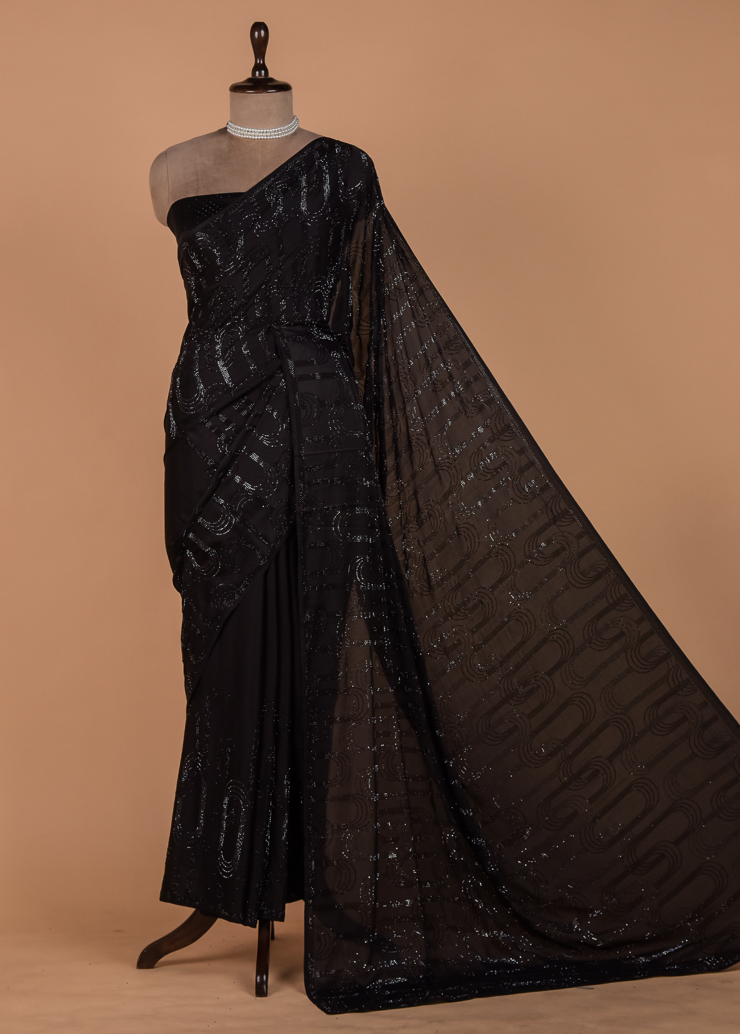 Black Satin Embroidered Saree