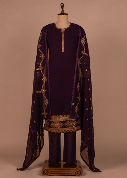 Purple Georgette Straight Set