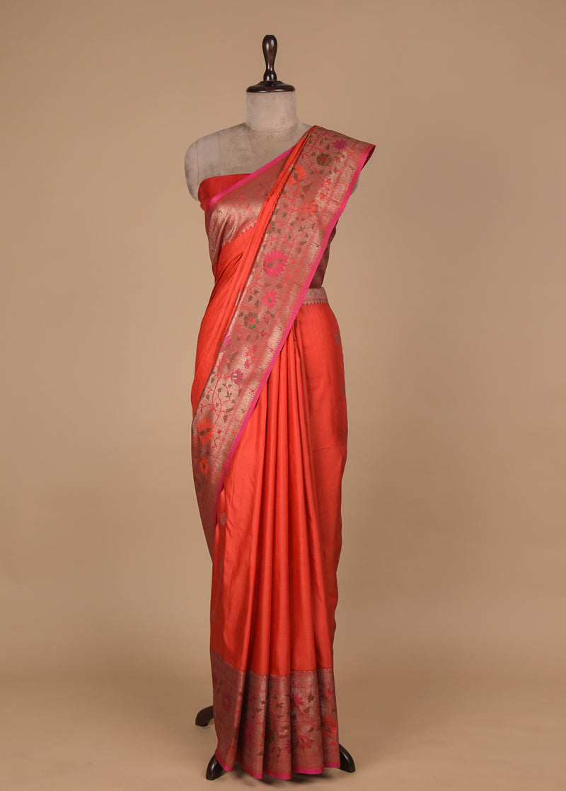 Red Dupion Silk Banarasi Saree