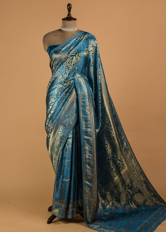 Blue Art Satin Banarasi Saree