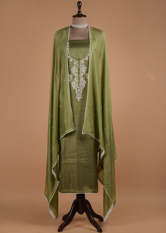 Green Cotton Silk Dress Material