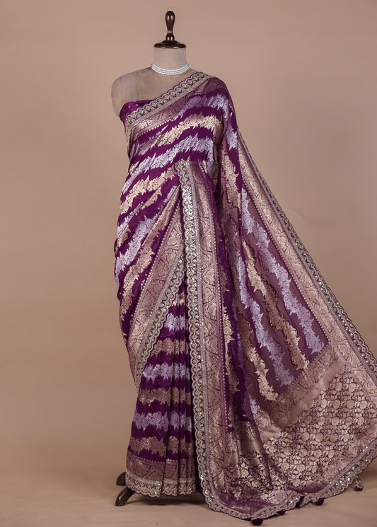 Purple Dola Silk Embroidered Saree