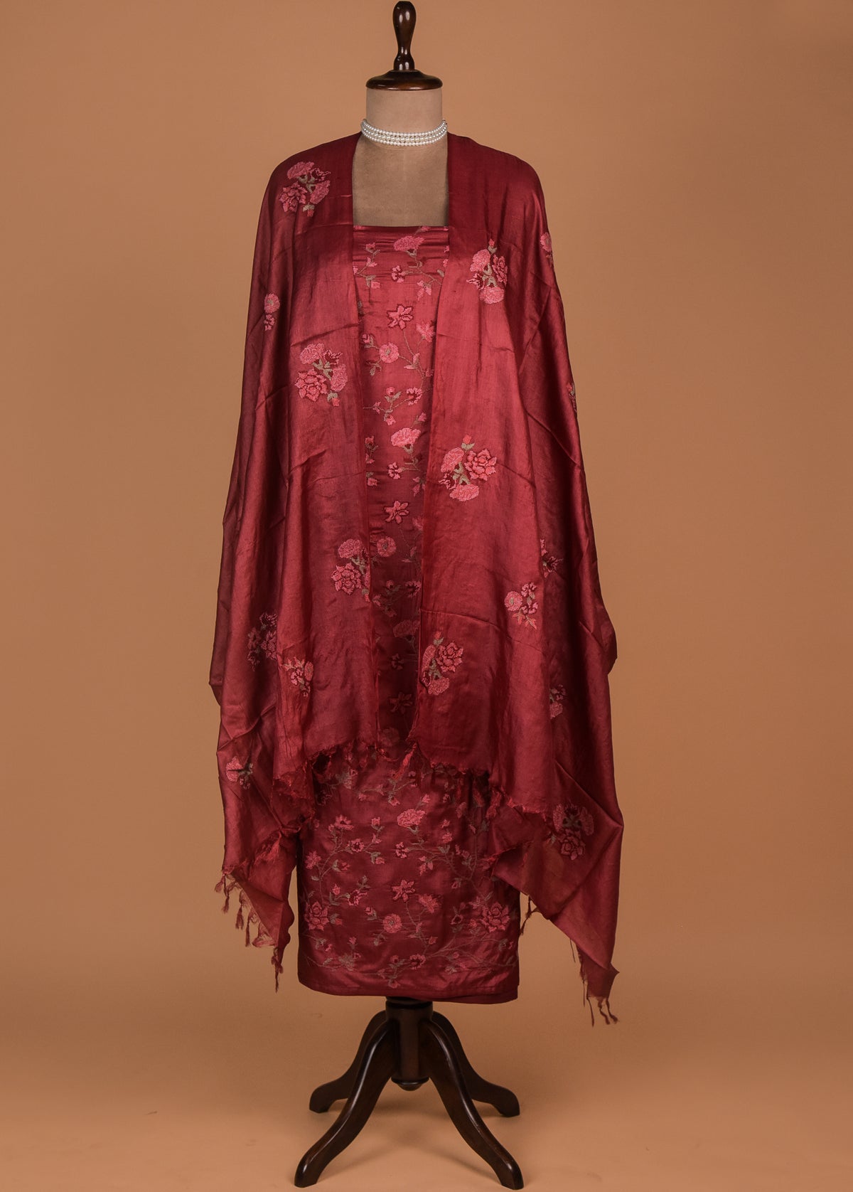 Red Tussar Dress Material