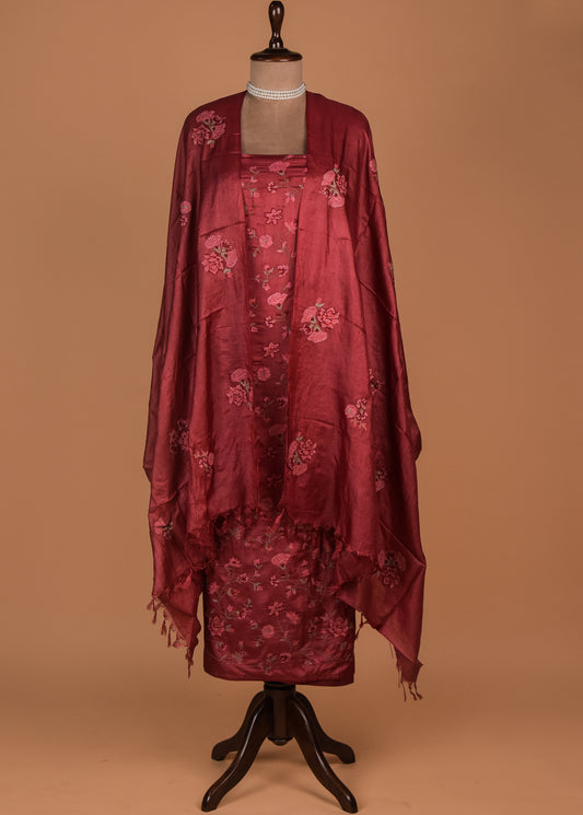 Red Tussar Dress Material