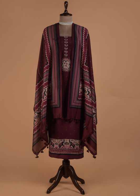 Maroon Cotton Tussar Dress Material