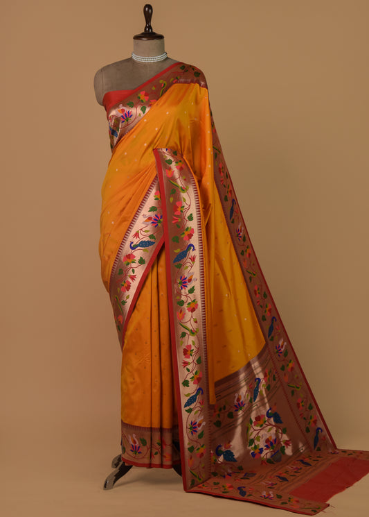 Orange Art Silk Banarasi Saree