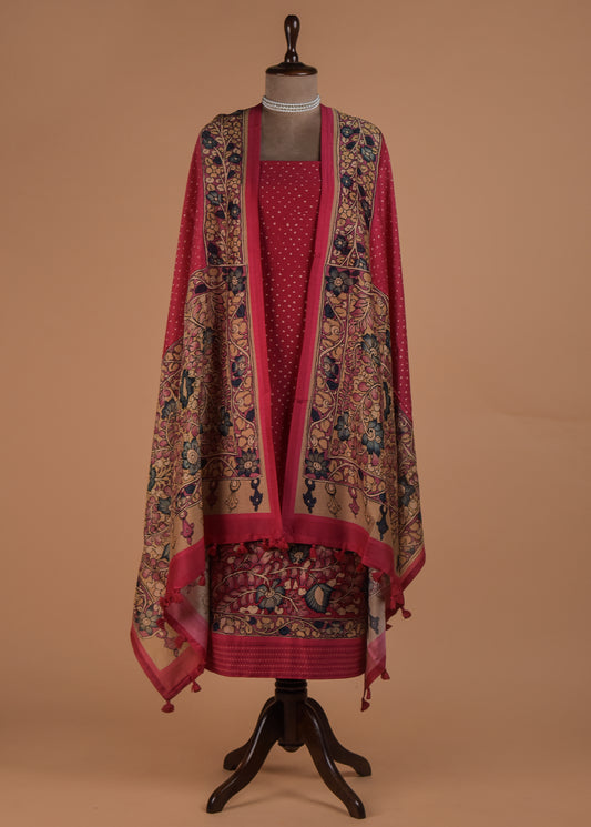 Red  Cotton Tussar Dress Material