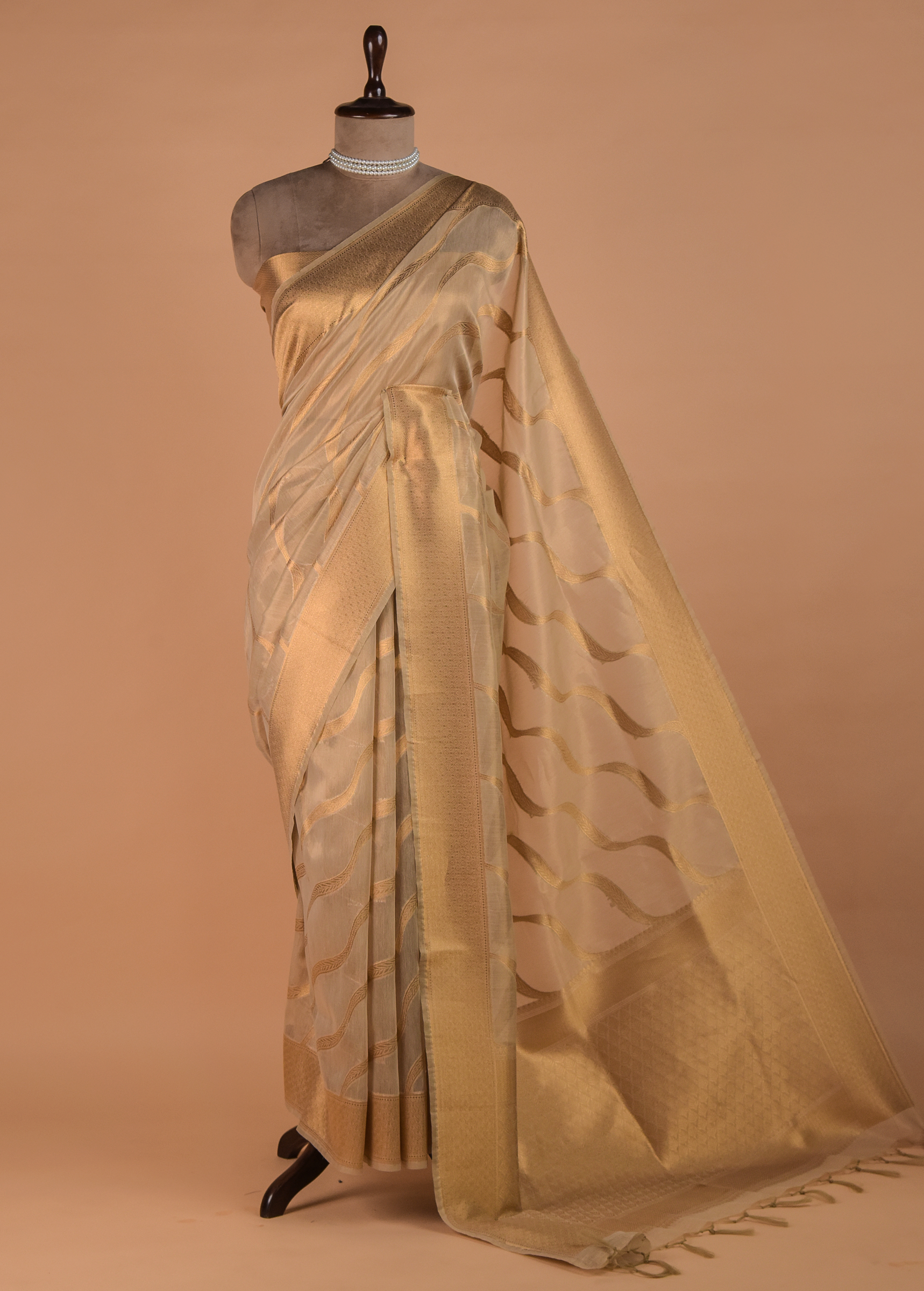Golden Hand Embroidered Banarasi Saree | Greenways Delhi
