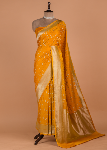 Yellow Moroccan Silk Embroidered Saree