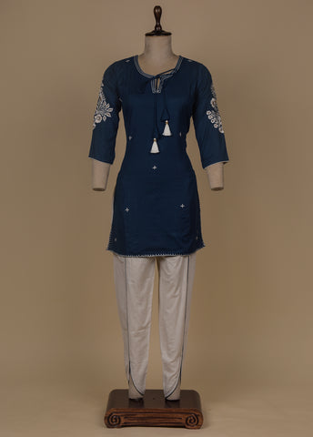 Blue Cotton Rayon Dhoti Style Set