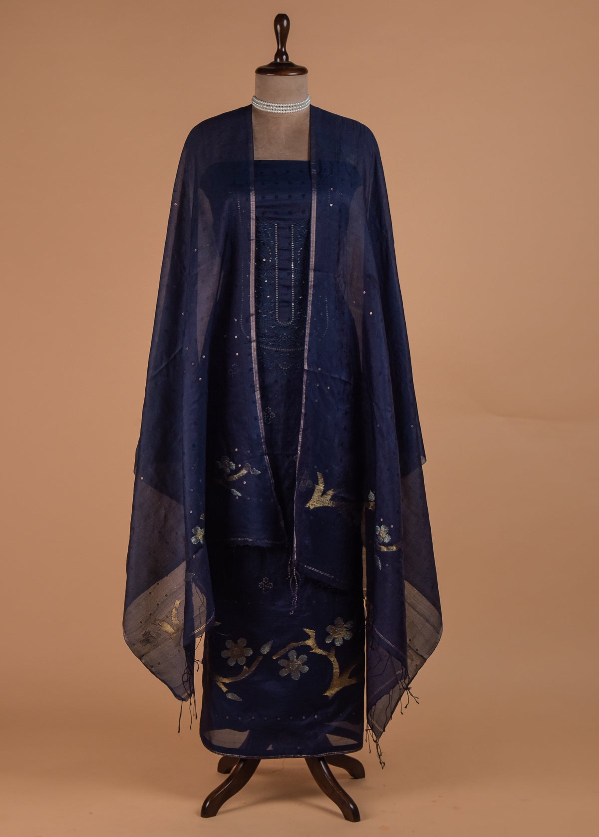 Navy Blue Silk Dress Material