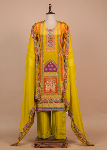 Multicoloured Crepe Straight Set