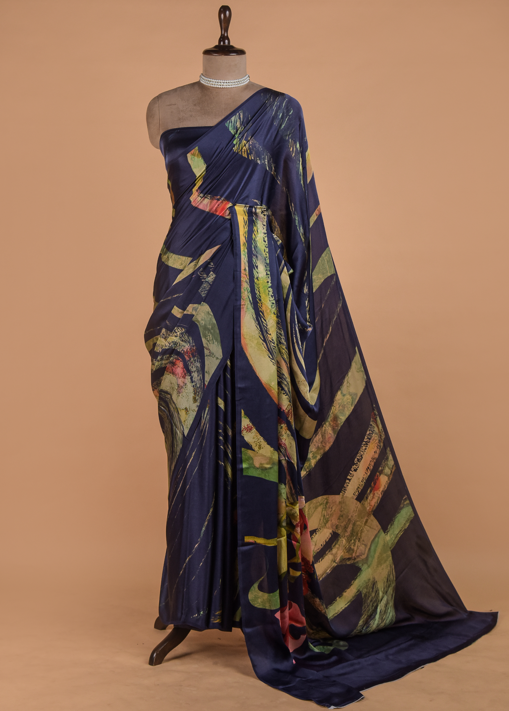 Blue Printed Silk Saree | Greenways Delhi