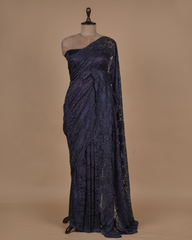 Blue Chantily Lace Saree