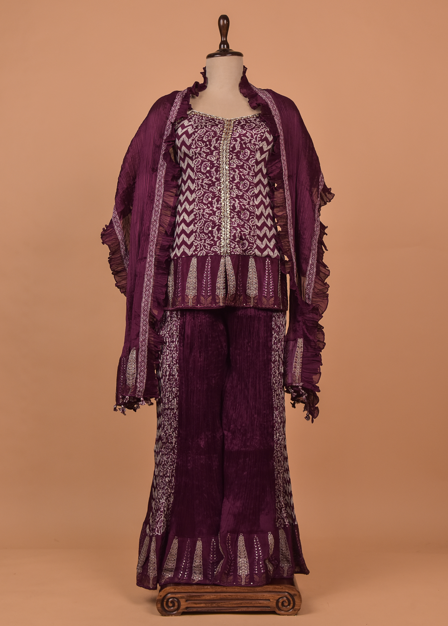 Wine Georgette Sharara Set