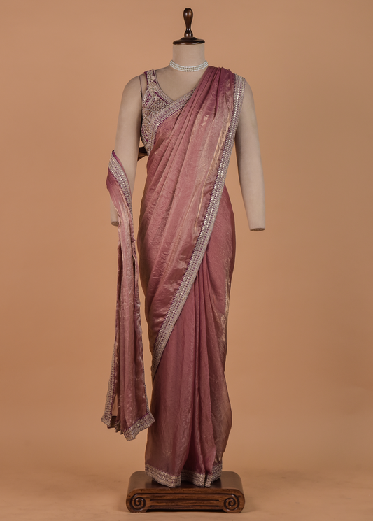 Pink Tissue Georgette Readymade Saree