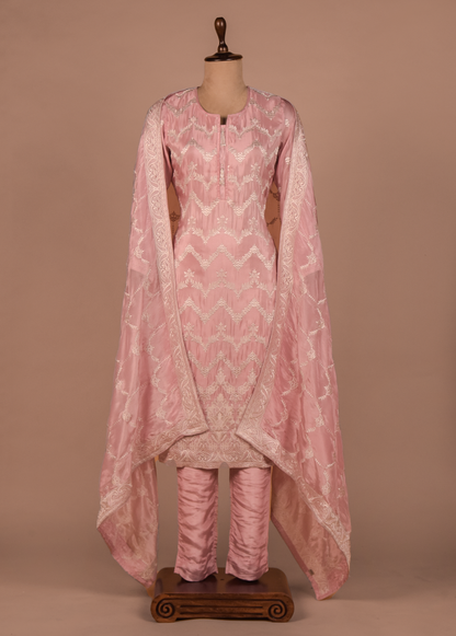 Pink Tissue Georgette Straight Set
