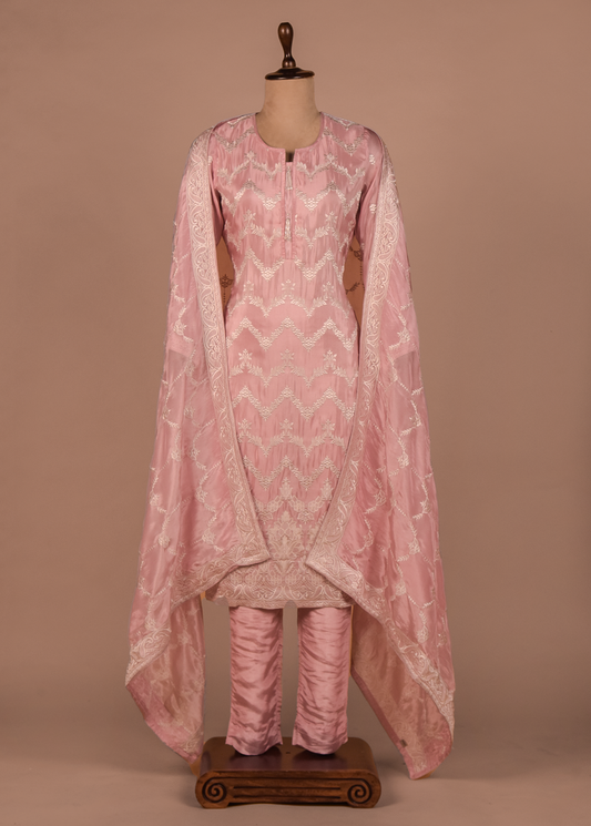 Pink Tissue Georgette Straight Set