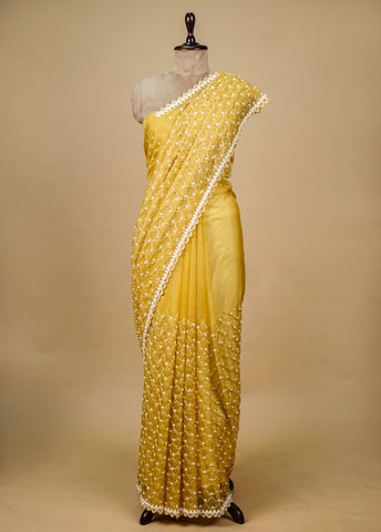 Yellow Organza Embroidered Saree
