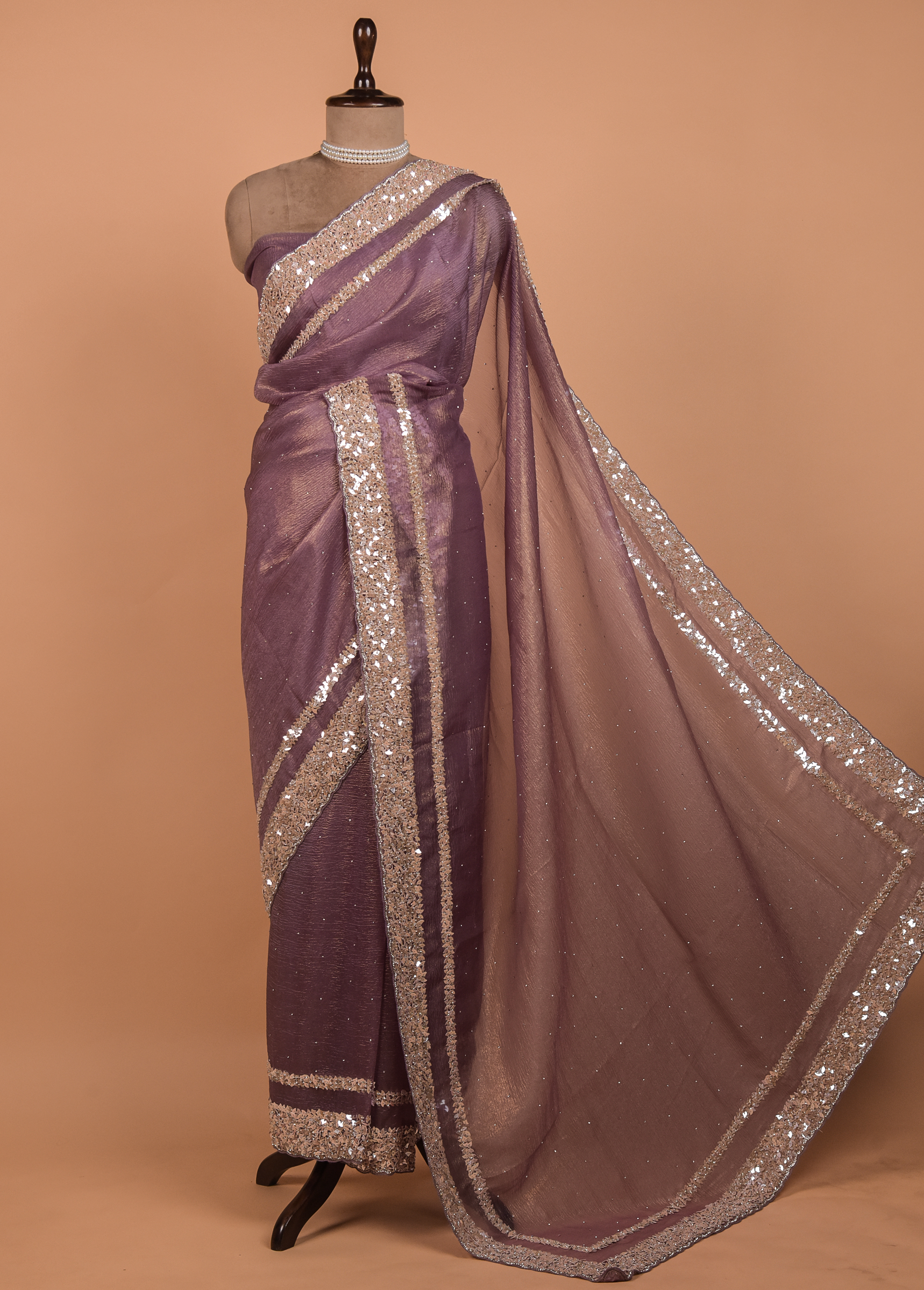 Purple Tissue Georgette Embroidered Saree