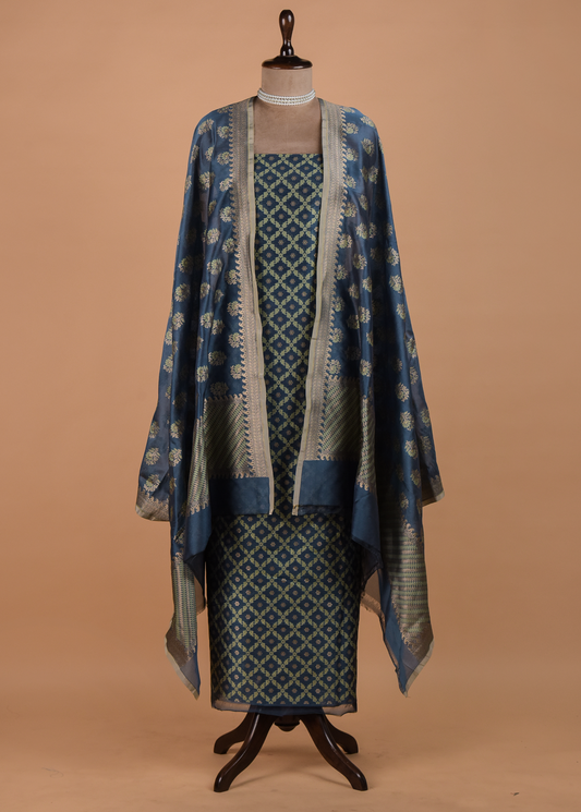 Blue Handloom Cotton Dress Material