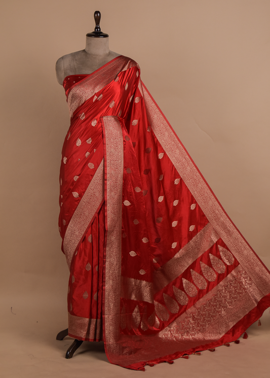 Red Art Satin Banarasi Saree