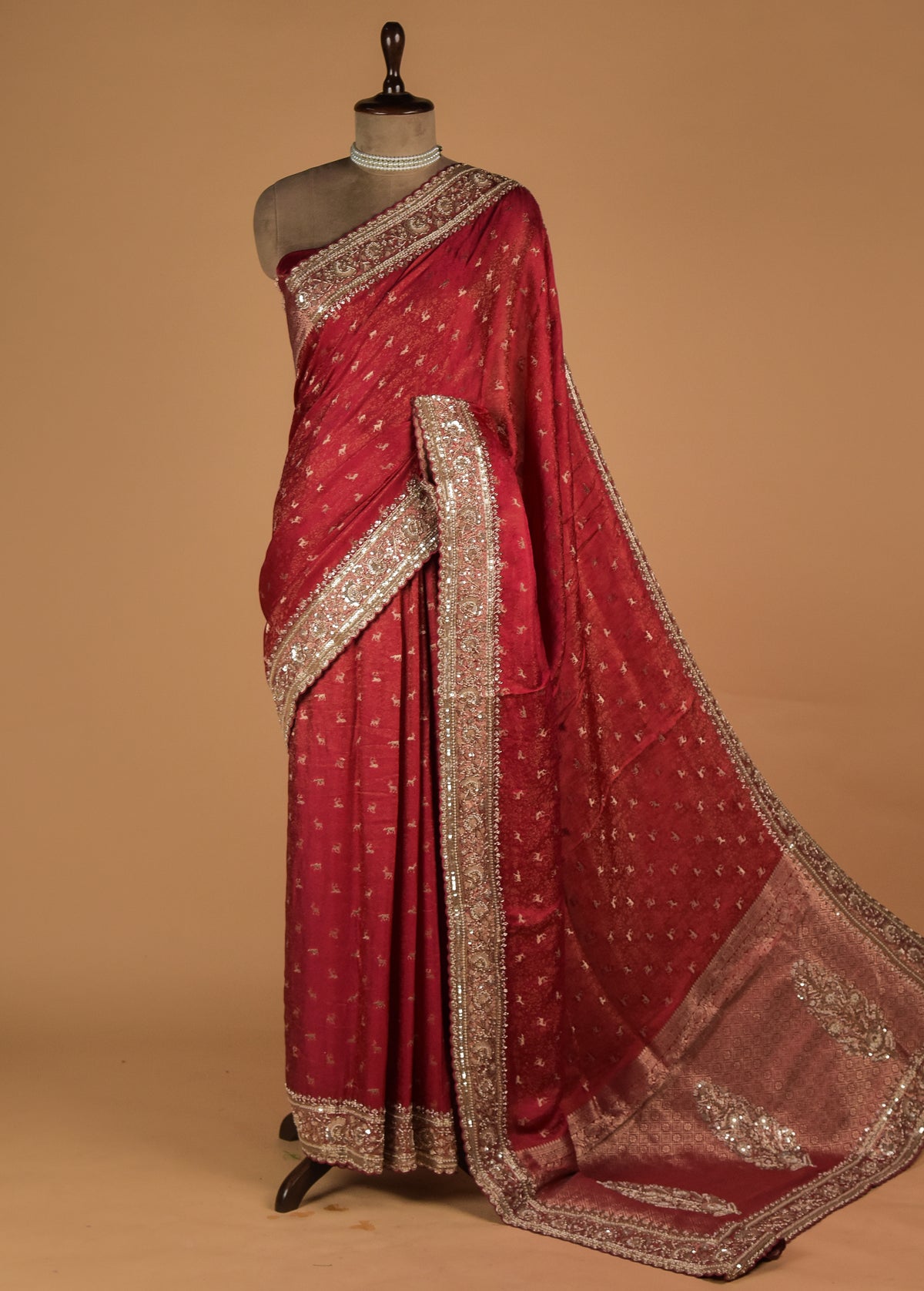 Red Crepe Embroidered Saree