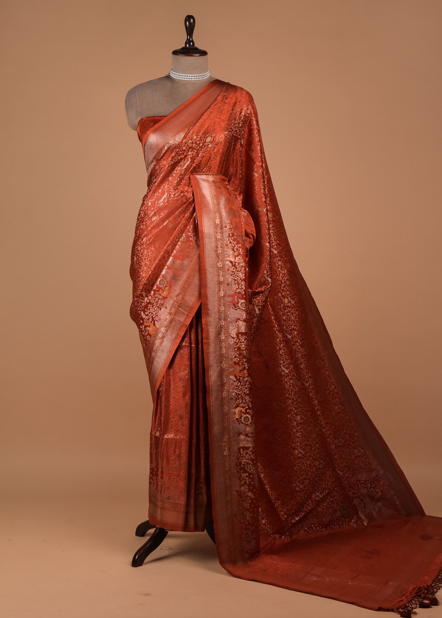 Rust Moroccan Silk Banarasi Saree