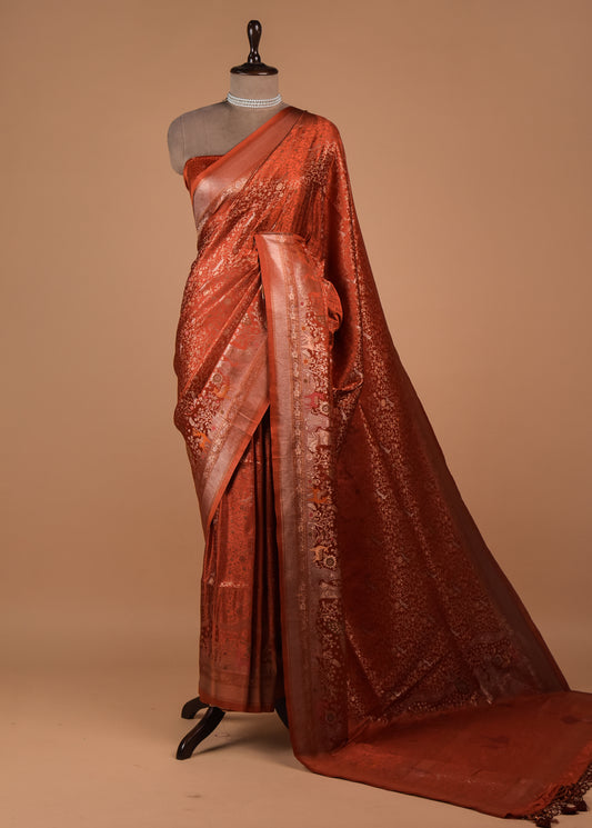 Rust Moroccan Silk Banarasi Saree