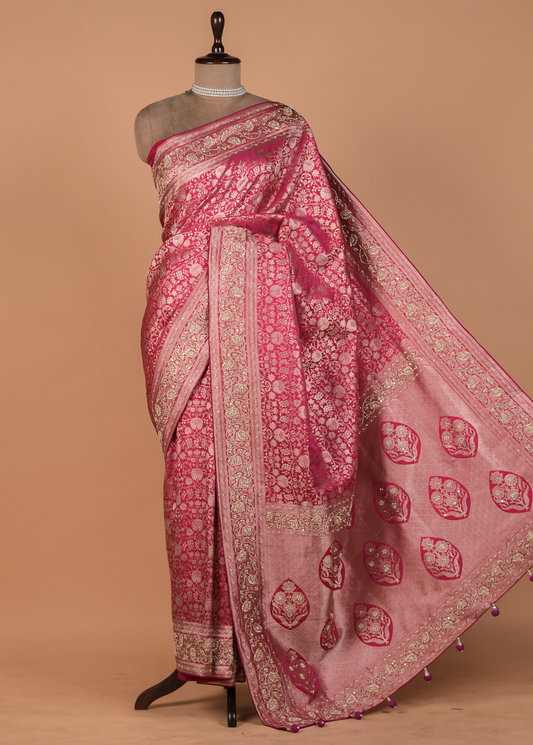 Pink Crepe Silk Banarasi Saree