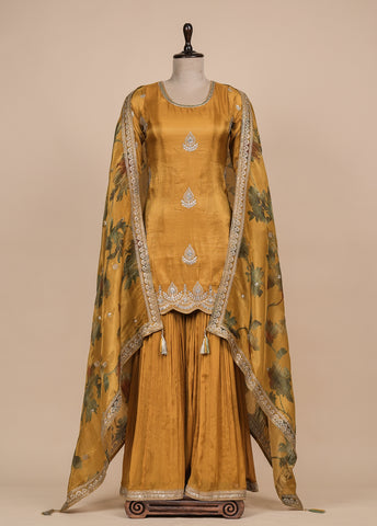 Yellow Tissue Silk Sharara Set