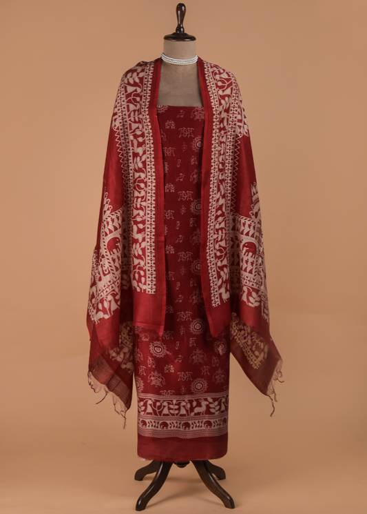 Red Chanderi Dress Material