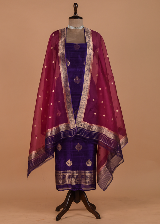 Purple Tussar Dress Material