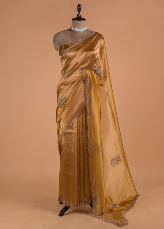 Gold Tissue Organza Embroidered Saree